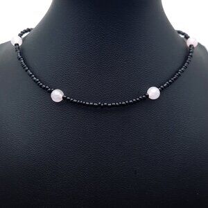 Rose Quartz Chakra Healing Gemstone Black Adjustable Necklace Handmade Jewelry